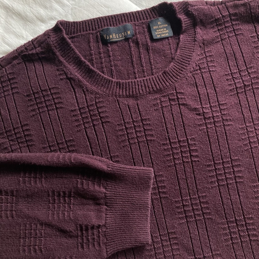 Vtg 90s Van Heusen Crew Neck Sweater Men XL Cotton Maroon Red Grandpacore Grunge